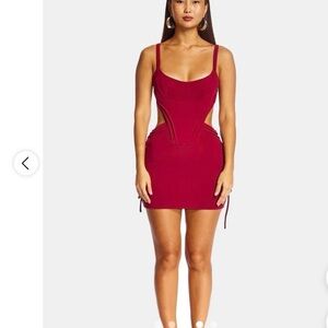 Cutout Scoop Neck Bodycon Mini Dress - Red